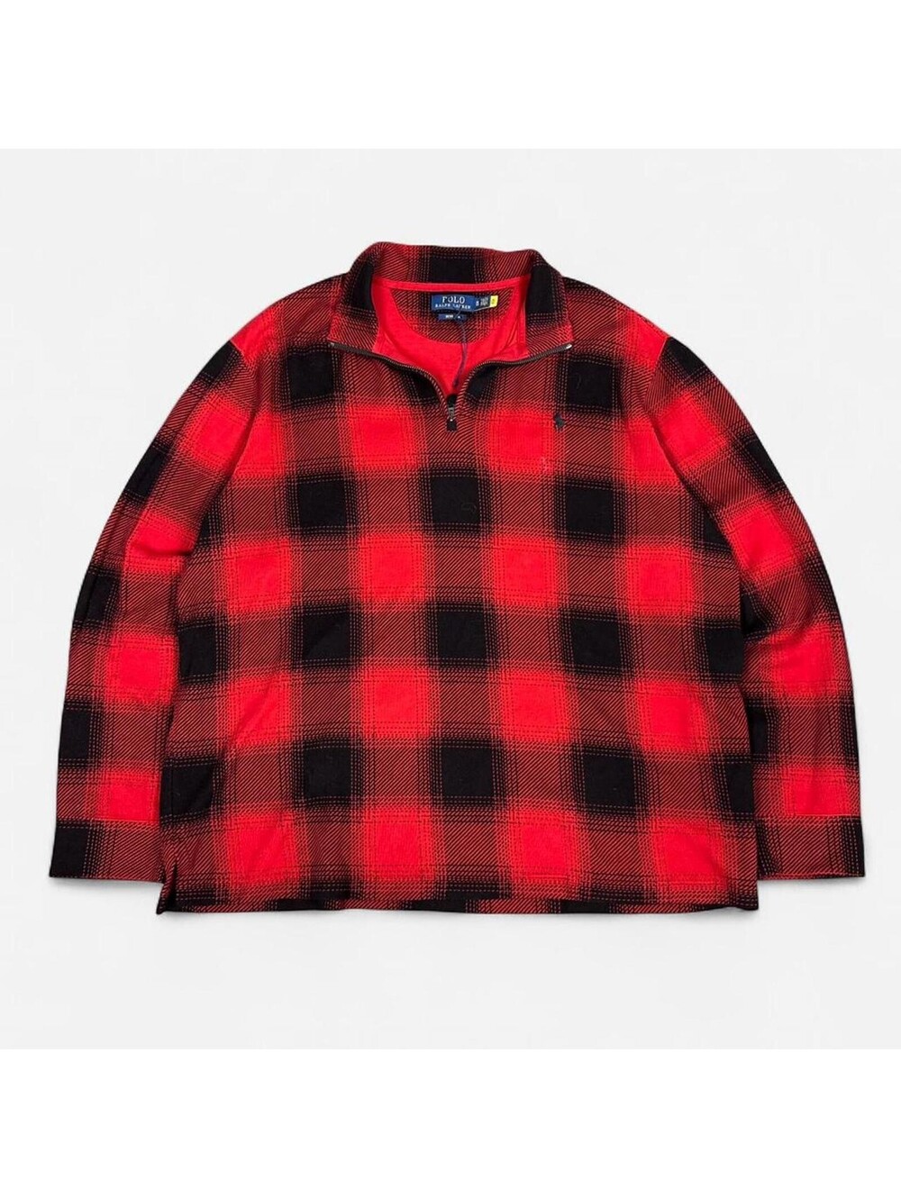 VTG Red Plaid Polo Ralph Lauren quarter zip pullover sweater 1/4 zip rugby Xl‎